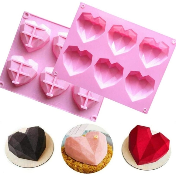 2 piece 3D Diamond Silicone Heart Molds - Picture 1 of 6